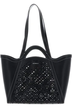 Coccinelle Leren Schoudertas Shopper Amalia Cow Perforation Handbag Zwart