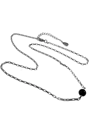 esde2 Ketting Dames - Gepolijst RVS - Rechthoekige Schakelsketting met Natuurlijke Obsidiaansteen – Verstelbaar 45cm tot 50cm