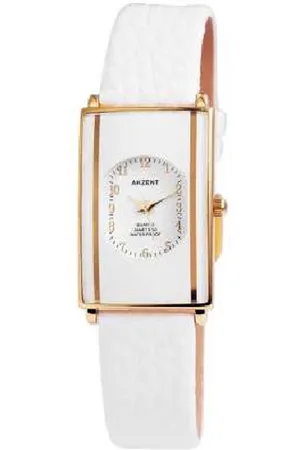 Akzent Ss7302000036-dameshorloge-wit/goudkleurig-3 atm waterdicht-rechthoekig-afmeting uurwerk 32x21 mm