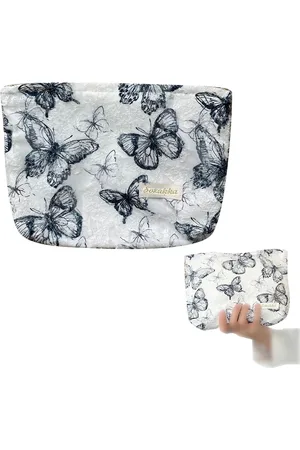 Merkloos Kleine make-uptas voor op reis, vlinder, make-uptas met ritssluiting, multifunctionele make-uptas voor dames, draagbare cosmeticatas, cadeau voor meisjes, zwart, cosmeticatas klein
