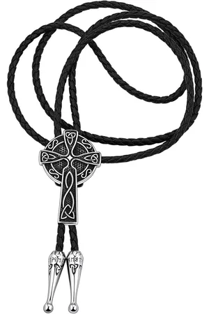 Merkloos Bolo tie met Mjölnir Viking Rune - Leren stropdas voor heren en dames - Western cowboy kostuumaccessoires - Keltische knoop kruis - Eén maat