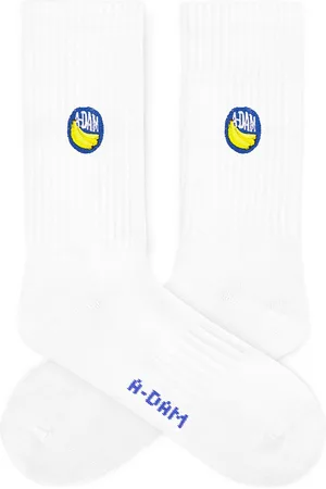A-dam Banana Sticker - Crew Sokken - Sok - Biologisch Katoen - Vegan - Heren en Dames - Volwassenen - Wit - 41-46
