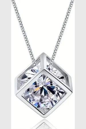 Zilver 925 Sterling en 3D Vierkante Liefdeskubus Ketting – Stralend en Stijlvol Ontwerp – Elegante Cadeau-optie voor Vrouwen