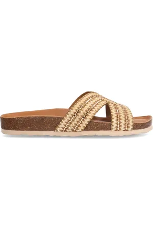 Manfield Dames - raffia slippers met glittersteentjes