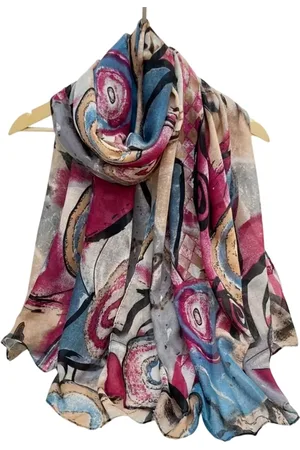 Merkloos DEETJE – Dames Sjaal Zomersjaal - Voorjaarssjaal - Lichte Sjaal - Modesjaal - Shawl - Katoen/Viscose - Kleurrijk - Paars Rood - 180cm * 85cm