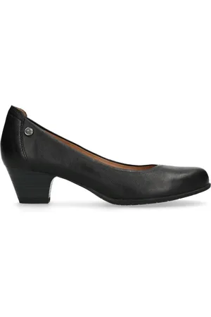 No Stress Dames - Zwarte leren pumps met lage hak
