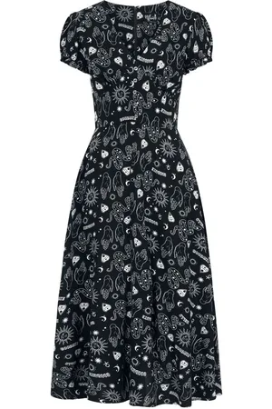 Hell Bunny Hello Goodbye Dress Lange jurk zwart-wit XL Viscose Dames - Gothic, Rockabilly