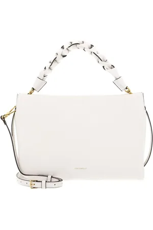 Coccinelle Leren Handtas Schoudertas Boheme Grana Double Hand Bag Crème