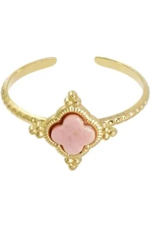 Yehwang Ring - - - Roze - Klaver - Natuursteen - Stainless steel sieraden
