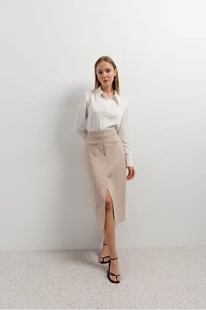 Merkloos RUBY JIANO - MARTA MIDI SKIRT WITH SLIT - MARTA MIDI ROK MET SPLIT DAMES - LANGE ROK - - MAAT XL
