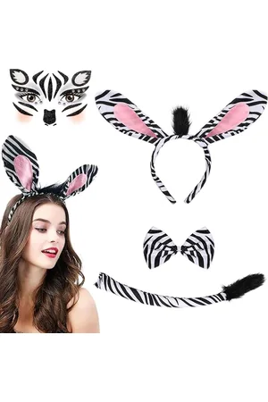 Merkloos Zebra Hoofdband Vlinderdas Staart Dierenkostuum Set 4-delig - Charmante Verkleedpartij Decoratie Accessoire Carnaval Halloween Wereldboekendag