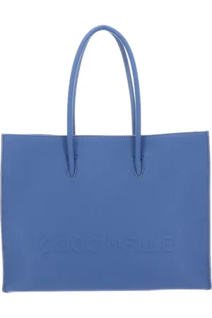 Coccinelle Leren Handtas Myrtha Maxi Log Handbag Grained Leather Blauw