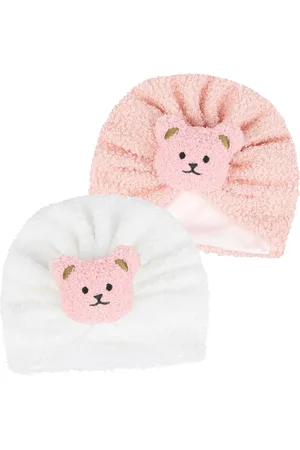 Merkloos Baby mutsen en mutsen 2 stuks - 6-12 maanden - schattige beer tulband hoeden voor pasgeboren baby peuters (wit en roze)