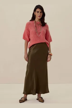 Sissy-Boy Donkergroene satijnen maxi rok