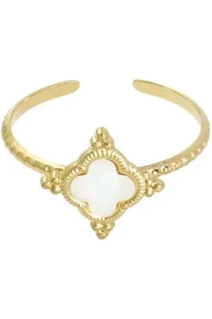Yehwang Ring - - - Wit - Klaver - Natuursteen - Stainless steel sieraden