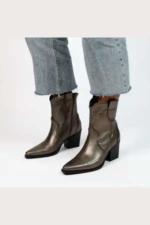 Manfield Dames - Goudkleurige metallic leren cowboy laarzen