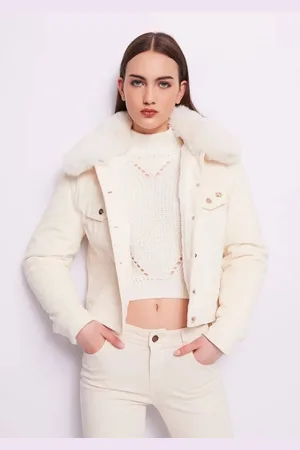 Gaudi Fluwelen Jas met Bont Off-White