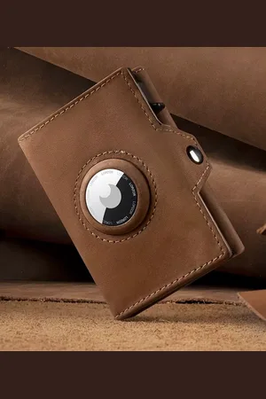 Merkloos Pasjeshouder Luxe Portemonnee Donkerbruin van vegan leder met Airtag houder - Creditcardhouder 11 pasjes + Briefgeld - Kaarthouder Pashouder Uitschuifbaar - RFID & NFC Kaarthouder - vegan leer - Mannen & Vrouwen - Unisex - Anti diefstal