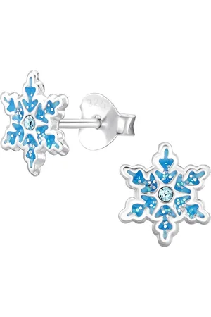 JYC Joy|S - Zilveren sneeuwvlokje oorbellen - 7.3 x 8.3 mm - met glittertjes en kristal - winter oorknopjes kerst - kinderoorbellen - sterling zilver 925