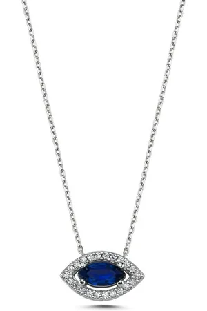 Zilver 925 Sterling en Ketting met Safier Steen en Oog Hanger – Elegant en Betekenisvol Ontwerp