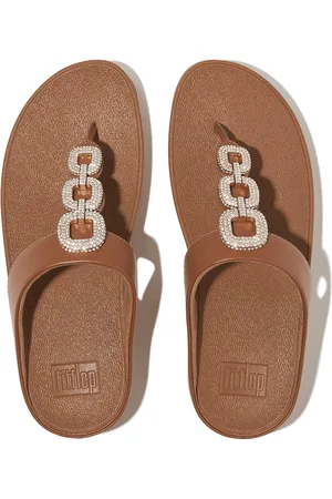 FitFlop Fino Crystal-Chain Leather Toe-Post Sandals