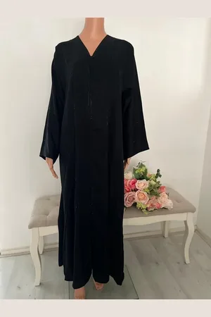 Merkloos Dames lange jurk - jurk-abaya-dubai abaya-classy-steentjes- dames jurk- lange mouwen- zwarte jurk- feestjurk- caftan- zwarte jurk- dames jurk -dames dubai abaya- sjieke abaya dames- maat 56