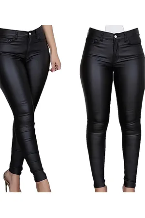 Merkloos Dilena fashion Skinny broek leder black