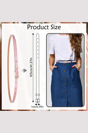 Merkloos Skinny Leren Riem voor Vrouwen - Dunne Taille Riem met Metalen Gesp voor Jurken, Jeans en Pantalons (roze)