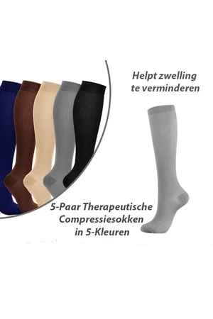 Merkloos 5-Paar Therapeutische Compressiesokken in 5-Kleuren 42-47
