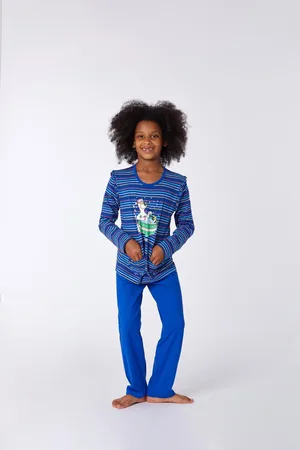 Woody Pyjama meisjes/dames - gestreept - ijsbeer - 212-1-PLG-S/900 - maat 152