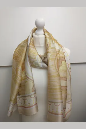 Merkloos Lange dames sjaal Bea fantasiemotief bruin geel wit oranje beige