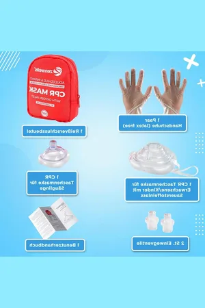 Merkloos Beademingsmasker voor volwassenen/kinderen en zuigelingen - CPR EHBO-set (2 stuks) in soft case (rood) met ventiel en zuurstofinlaat