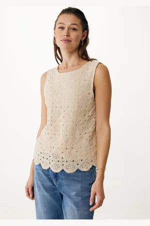Mexx Crochet Sleeveless Top Cream White Dames