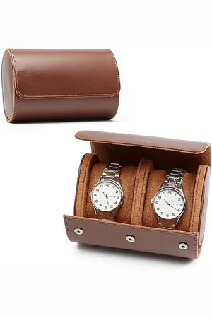 Merkloos Luxe PU-lederen horlogedoos, reisopbergdoos voor 2 horloges, bruin, organizer en display voor mannen en vrouwen, cadeau voor Kerstmis, verjaardag
