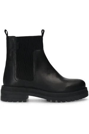 Manfield Dames - Zwarte leren chelsea boots