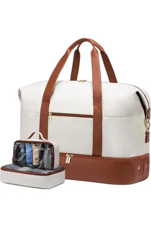 Merkloos Beige en Bruine Reistas - Handbagage Weekendtas - Inclusief Toilettas en Schoenenvak