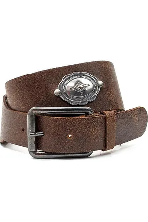 A-zone Dames riem met ornamenten - dames riem - 4 cm breed - - Echt Craquelé leder - Taille: 95cm - Totale lengte riem: 110cm