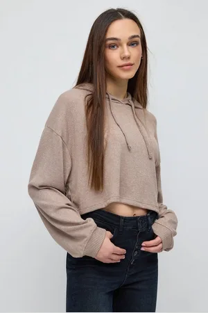 No Matter What Apparel Zachte Hooded Crop Top in Gebreide Stof