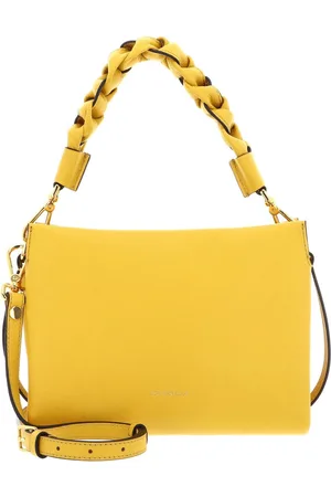 Coccinelle Leren Schoudertas Boheme Grana Double Crossbody Double Grainy Leather Geel