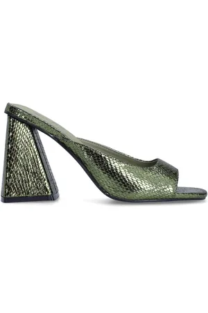 Sacha Dames - Groene metallic muiltjes met hak