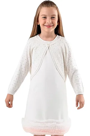 Merkloos Minora Gebreid Meisjesvest- Bolero Knoopsluiting-Meisjesmode - Ronde Hals Lange Mouwen - Kort Lichaam- Dagelijks En Speciale Gelegenheden-Feestjurk-Wit 7/8Jaar-Sinterklaas cadeautjes