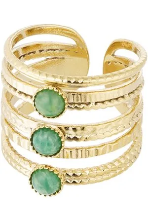 Yehwang Ring drie laags - groene steentjes - Stainless Steel