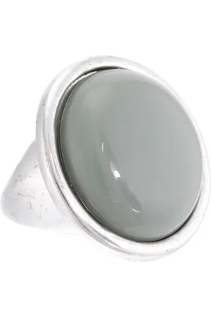 Behave Ring - Vintage zilverkleurige ring met ovale kunststof steen in mistig saliegroen – tijdloos en stijlv