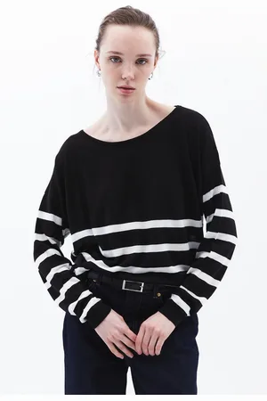 OXXO Pullover mit modischen Streifen Größe L Black/Ice Milk