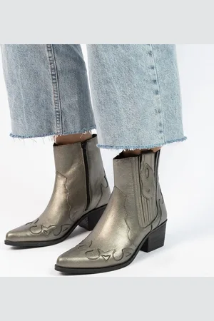 Manfield Dames - Goudkleurige metallic leren cowboy laarzen