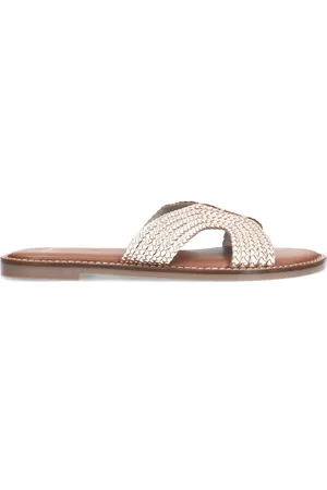 Manfield Dames - Goudkleurige leren slippers