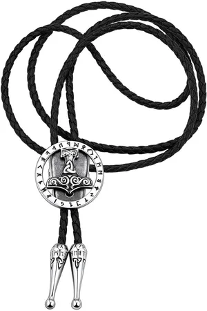 Merkloos Bolo tie Punk met Mjölnir Viking Rune Stropdas - Lederen Bolotie voor Western Cowboy Kostuumaccessoires