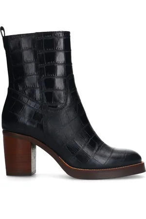 Manfield Dames - Zwarte leren croco enkellaarsjes
