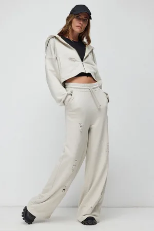 No Matter What Apparel Ekru Pantalon Jogger Large Déchiré