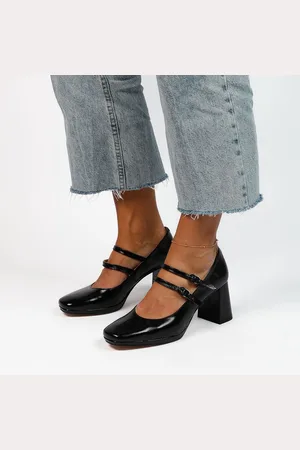 Manfield Dames - Zwarte leren mary jane pumps
